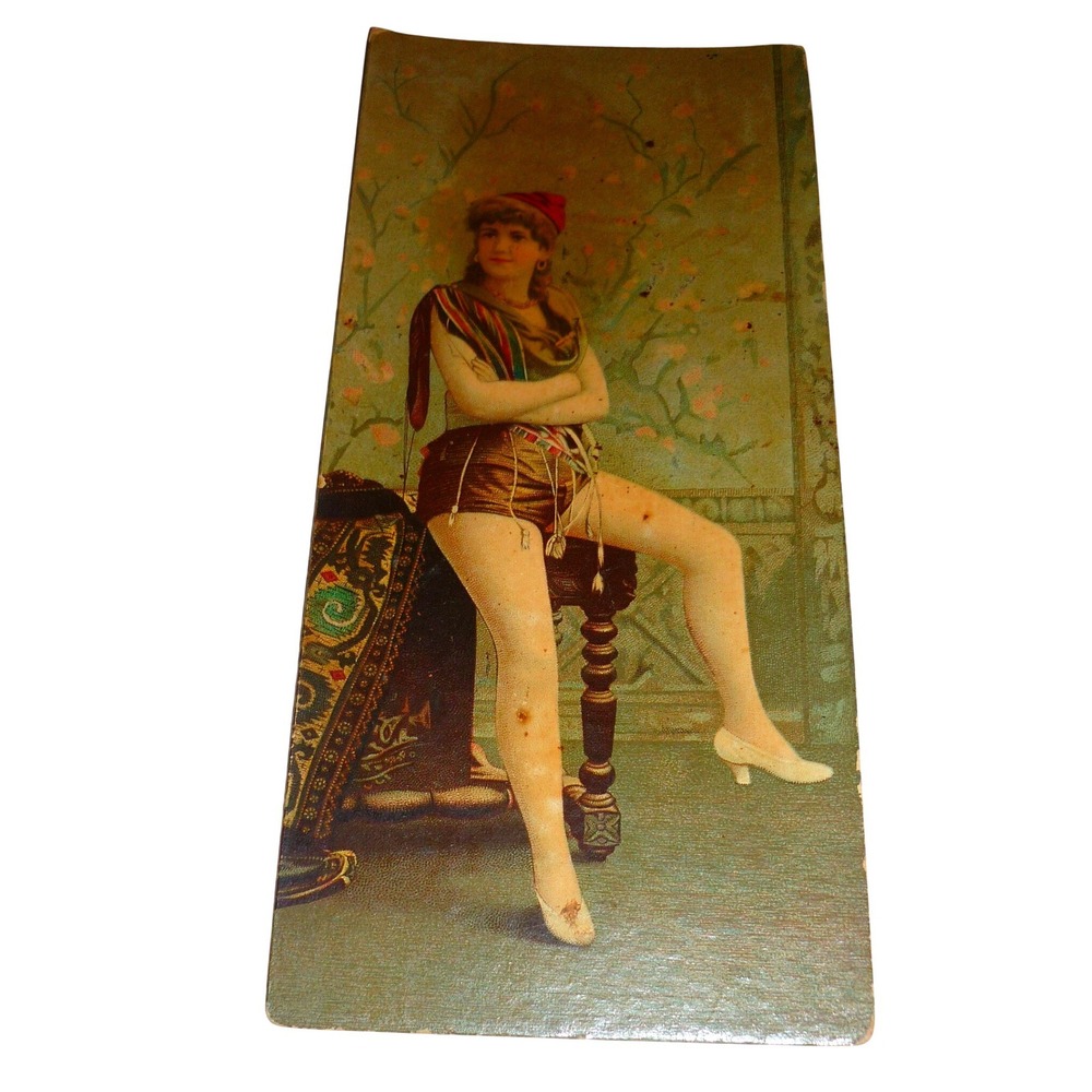 1890s Victorian Trade Card Public Opinion‎ 5 Cent Cigar Burlesque Actress Tights